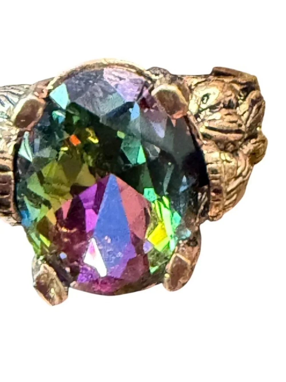 Adjustable Vintage Style Mystic Topaz Ring Intricate Copper Setting